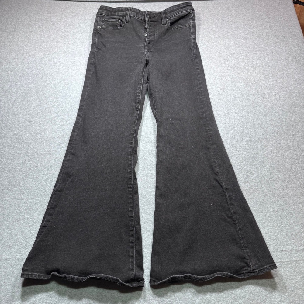 American Eagle Womens High Rise Super Flare Jeans Black Button Fly Size 4 28x30